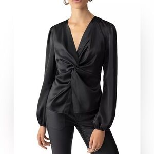 SANCTUARY you're mine twist front black satin top blouse size medium